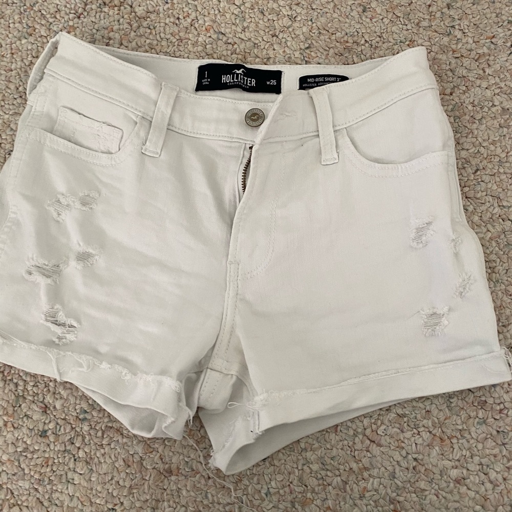 Hollister White Denim Cuffed Shorts (distressed)